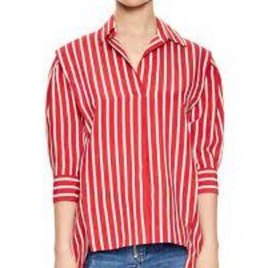 Sandro Paris Cherie Puff Sleeve Red White Striped Blouse Size 2